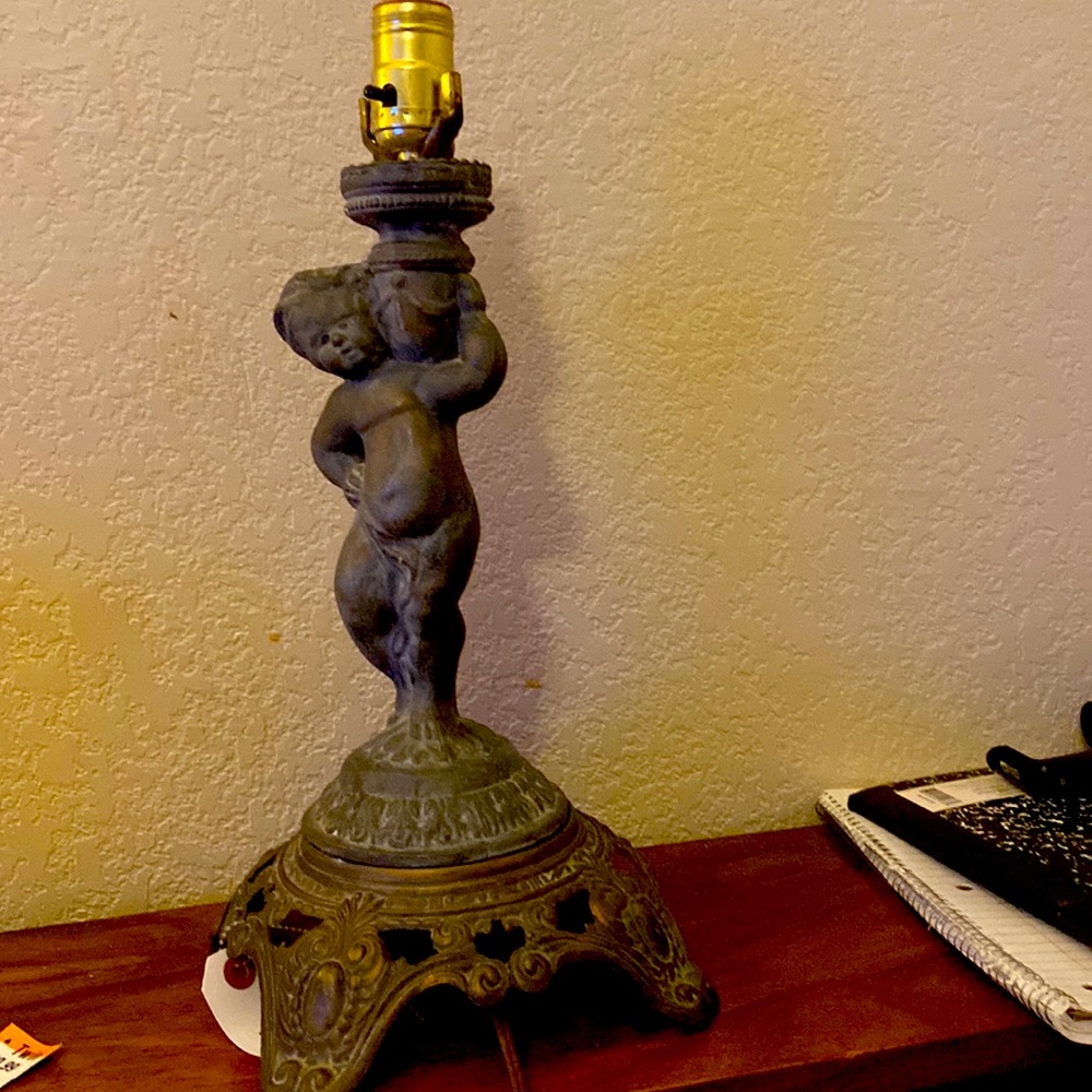 Vintage slag brass cherub lamp EF Industries